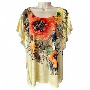 NWT Apt. 9 Women’s XL Top Short Sleeve Floral Rhinestone Studs Burnout Artsy
